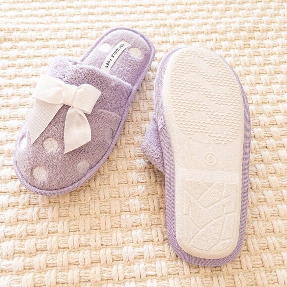 Lilac Polkadot Bow Soft Cozy Slippers - Picture 2 of 2